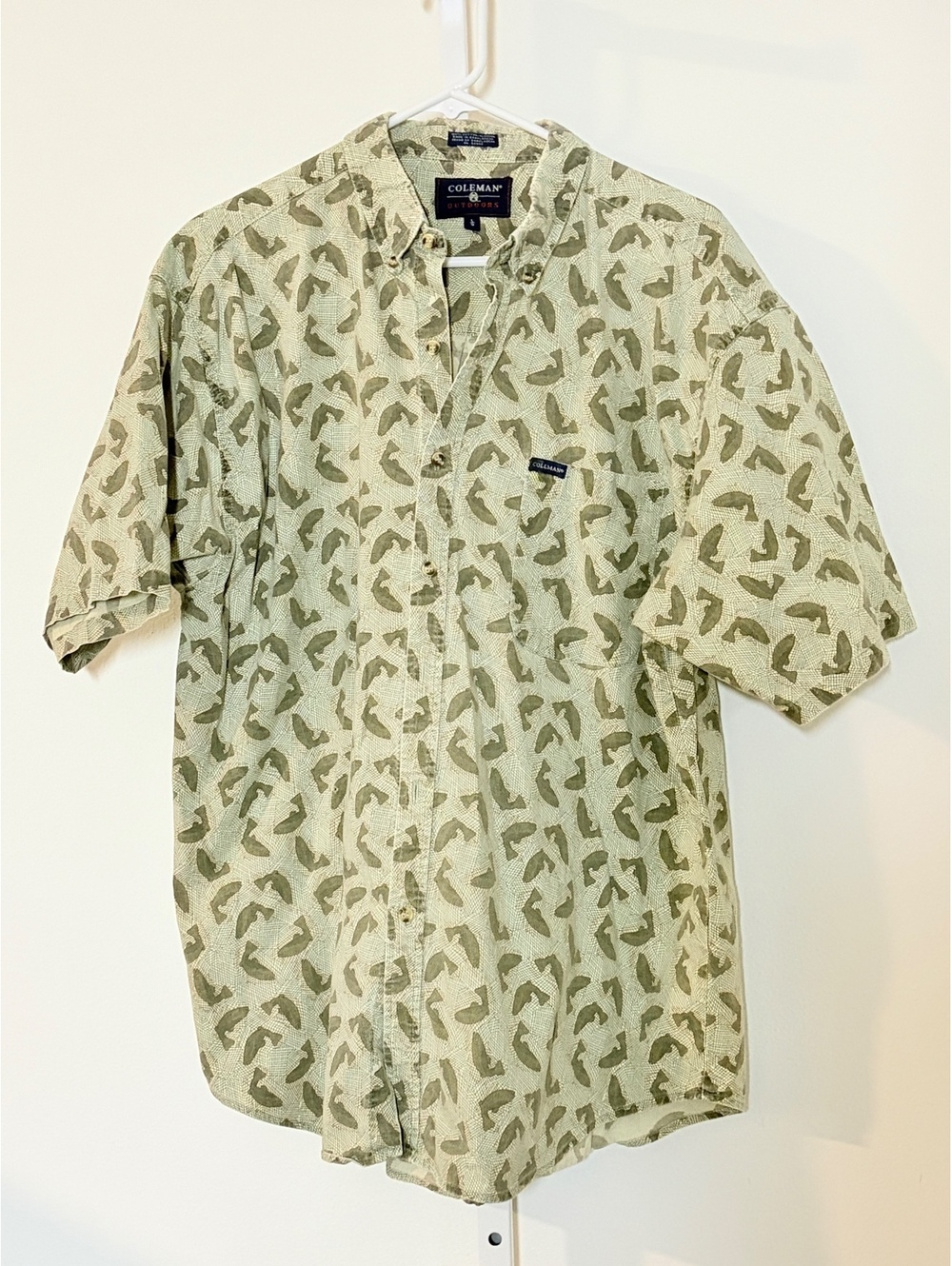 Coleman Outdoors Men's Short Sleeve Button-Up Shirt, 100% Cotton, Fish Pattern,